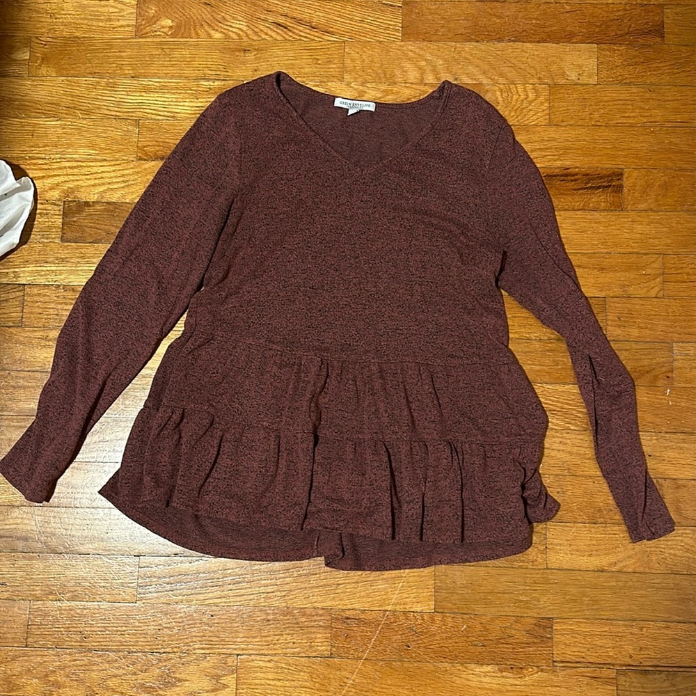 Green envelope medium dusty purple peplum long sleeve comfortable top